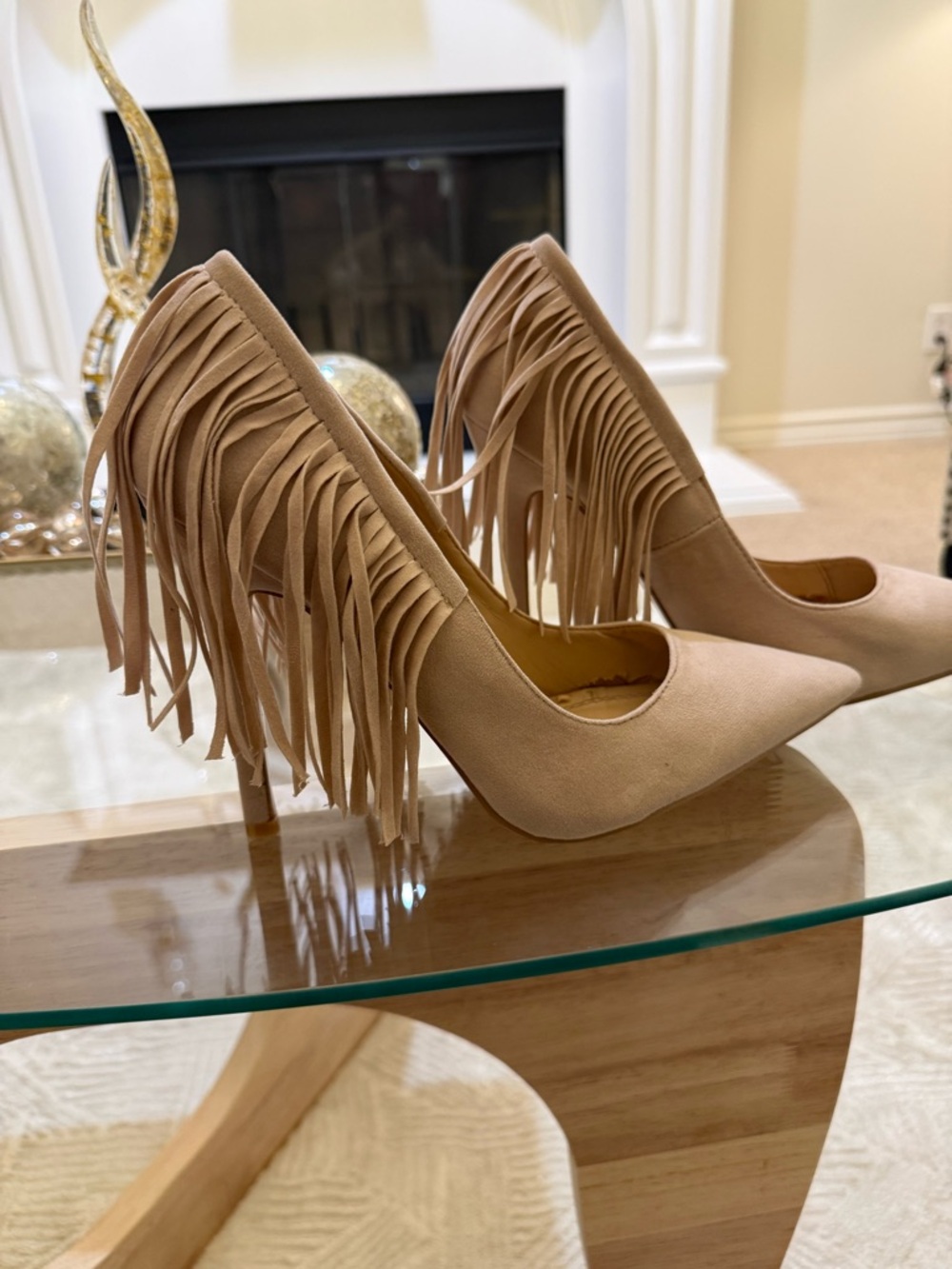 Fringe Pointed-Toe High Heels in Taupe - Picture 4 of 11